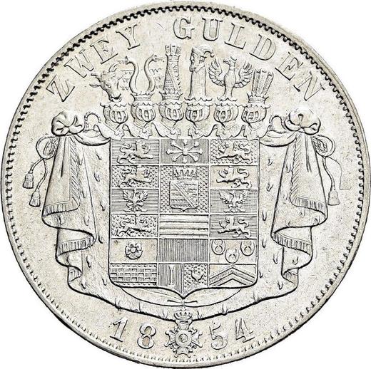 Reverso 2 florines 1854 - valor de la moneda de plata - Sajonia-Meiningen, Bernardo II