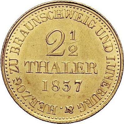 Reverso 2 1/2 táleros 1837 B - valor de la moneda de oro - Hannover, Guillermo IV