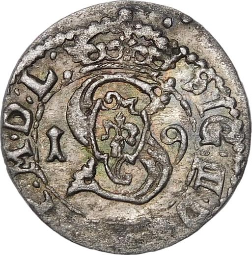 Аверс монеты - Шеляг 1619 года "Литва" - цена серебряной монеты - Польша, Сигизмунд III Ваза