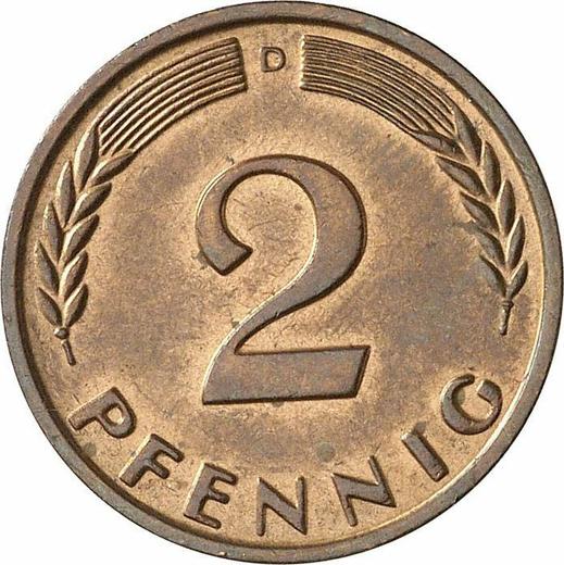 Аверс монеты - 2 пфеннига 1966 года D - цена  монеты - Германия, ФРГ