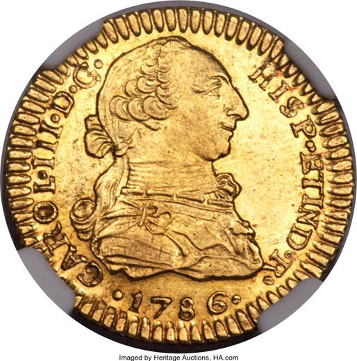 Аверс монеты - 1 эскудо 1786 года So DA - цена золотой монеты - Чили, Карл III