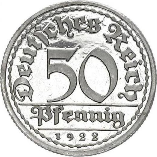 Obverse 50 Pfennig 1922 E -  Coin Value - Germany, Weimar Republic