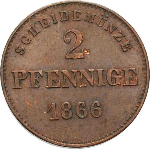 Реверс монеты - 2 пфеннига 1866 года - цена  монеты - Саксен-Мейнинген, Бернгард II