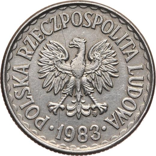 Аверс монеты - Пробный 1 злотый 1983 года MW Медно-никель - цена  монеты - Польша, Народная Республика