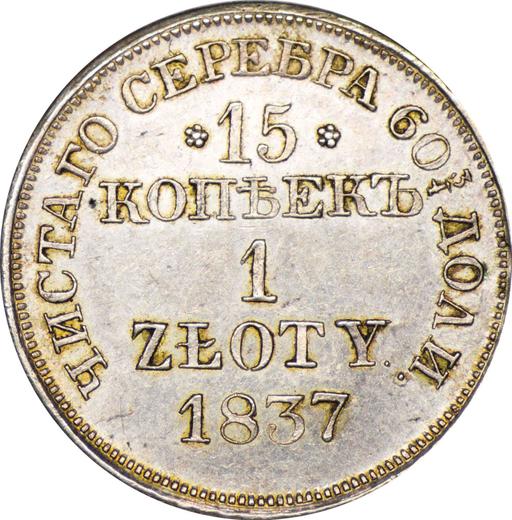 Reverso 15 kopeks - 1 esloti 1837 MW - valor de la moneda de plata - Polonia, Dominio Ruso