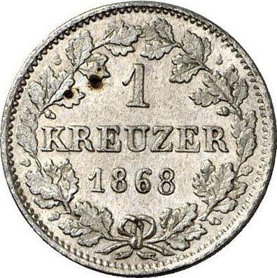 Реверс монеты - 1 крейцер 1868 года - цена серебряной монеты - Гессен-Дармштадт, Людвиг III
