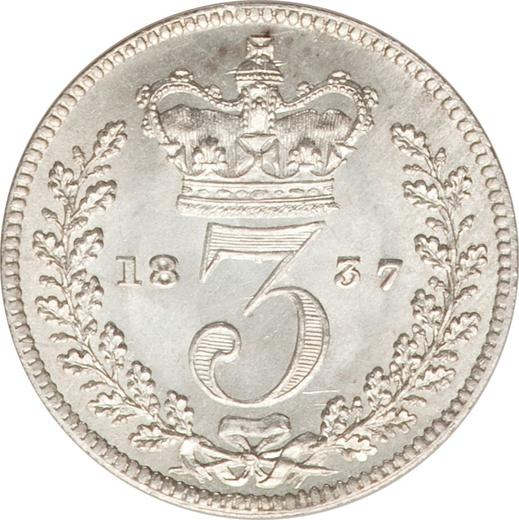 Reverso 3 peniques 1837 "Maundy" - valor de la moneda de plata - Gran Bretaña, Guillermo IV
