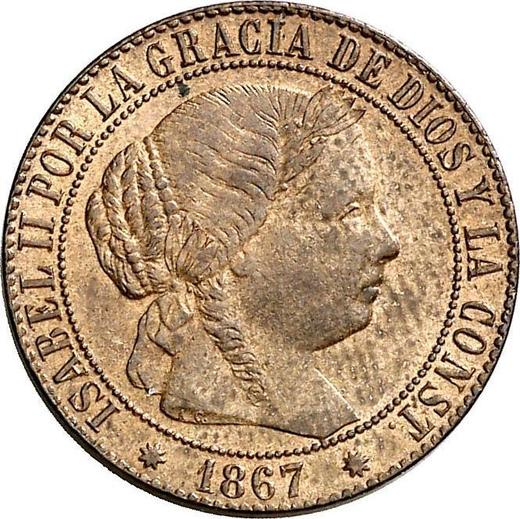 Аверс монеты - 1 сентимо эскудо 1867 года Восьмиконечные звёзды Без OM - цена  монеты - Испания, Изабелла II