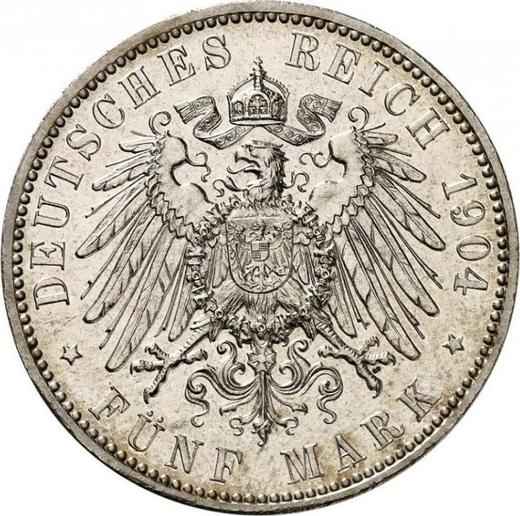 Реверс монеты - 5 марок 1904 года J "Гамбург" - цена серебряной монеты - Германия, Германская Империя