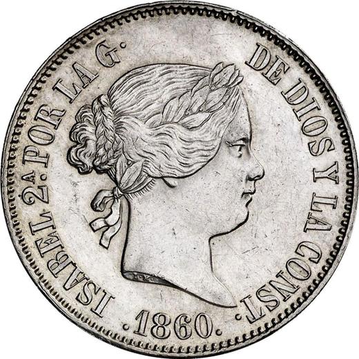 Аверс монеты - 10 реалов 1860 года Шестиконечные звёзды - цена серебряной монеты - Испания, Изабелла II