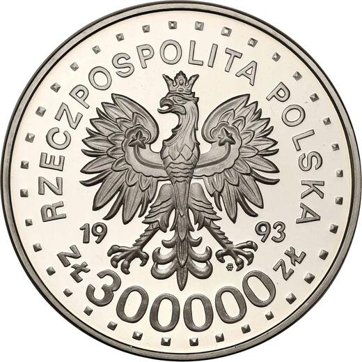 Anverso 300000 eslotis 1993 MW NR "65 aniversario del levantamiento del gueto de Varsovia" - valor de la moneda de plata - Polonia, República moderna