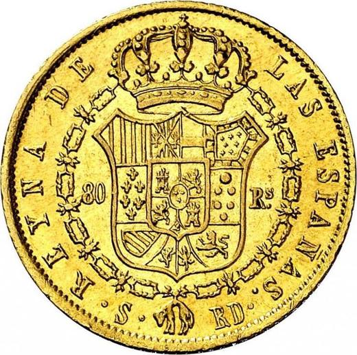 Реверс монеты - 80 реалов 1846 года S RD - цена золотой монеты - Испания, Изабелла II