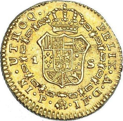 Reverso 1 escudo 1808 P JF - valor de la moneda de oro - Colombia, Carlos IV