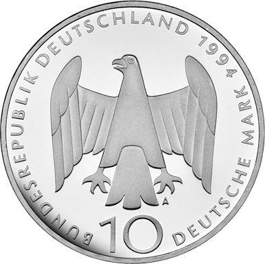Reverse 10 Mark 1994 A "Resistance to Nazism" - Silver Coin Value - Germany, FRG