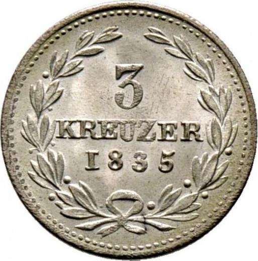Rewers monety - 3 krajcary 1835 - cena srebrnej monety - Badenia, Leopold
