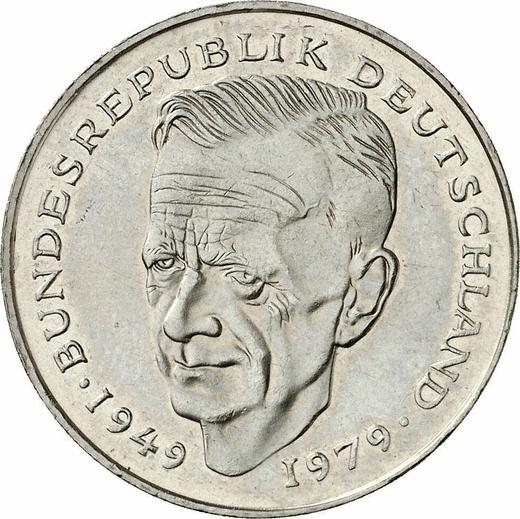 Аверс монеты - 2 марки 1979 года J "Курт Шумахер" - цена  монеты - Германия, ФРГ