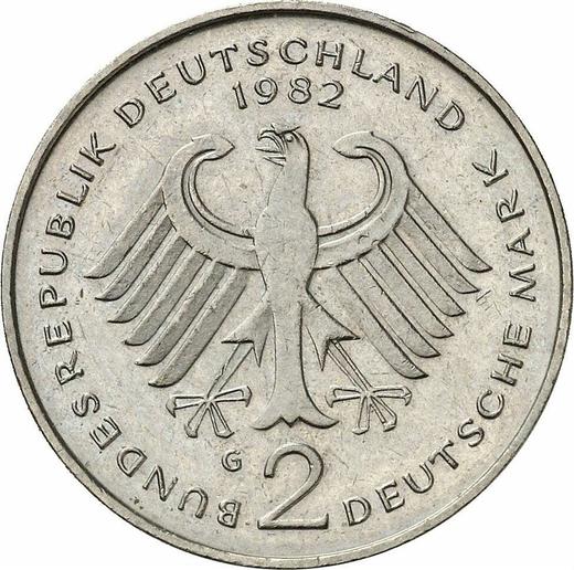 Reverso 2 marcos 1982 G "Konrad Adenauer" - valor de la moneda  - Alemania, RFA