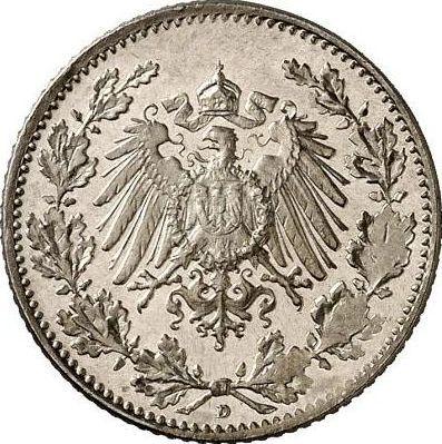 Реверс монеты - 1/2 марки 1917 года D "Тип 1905-1919" - цена серебряной монеты - Германия, Германская Империя