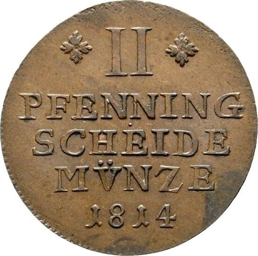 Реверс монеты - 2 пфеннига 1814 года FR - цена  монеты - Брауншвейг-Вольфенбюттель, Фридрих Вильгельм