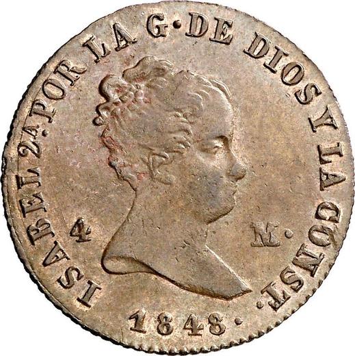 Awers monety - 4 maravedis 1848 Ja - cena  monety - Hiszpania, Izabela II