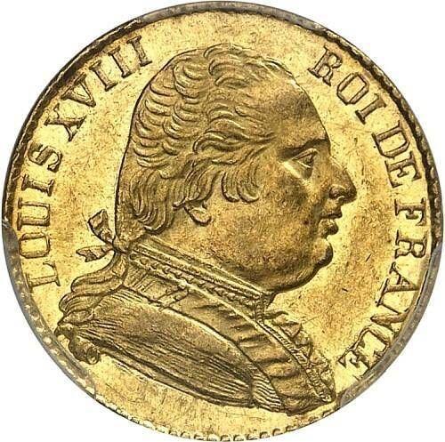 Аверс монеты - 20 франков 1815 года R "Тип 1814-1815" Лондон - цена золотой монеты - Франция, Людовик XVIII