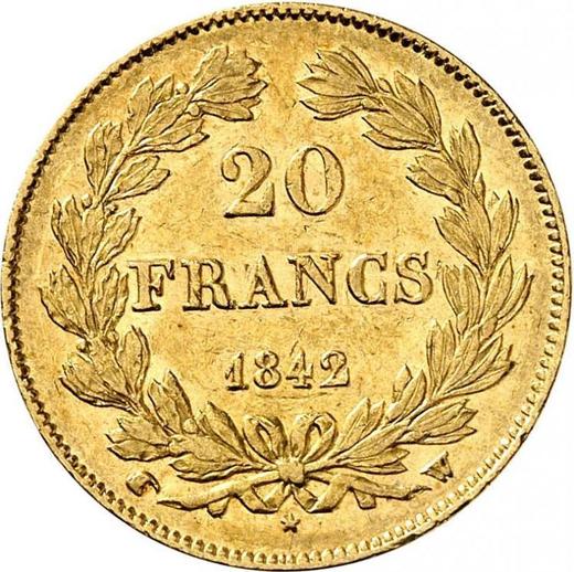 Rewers monety - 20 franków 1842 W "Typ 1832-1848" Lille - cena złotej monety - Francja, Ludwik Filip I