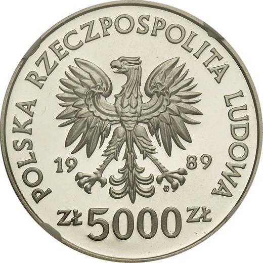 Anverso 5000 eslotis 1989 MW ET "Toruń - Nicolás Copérnico" Plata - valor de la moneda de plata - Polonia, República Popular