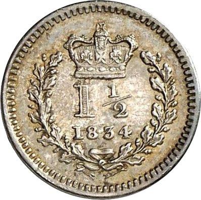 Reverso Three-Halfpence 1834 - valor de la moneda de plata - Gran Bretaña, Guillermo IV
