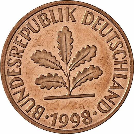 Реверс монеты - 2 пфеннига 1998 года D - цена  монеты - Германия, ФРГ