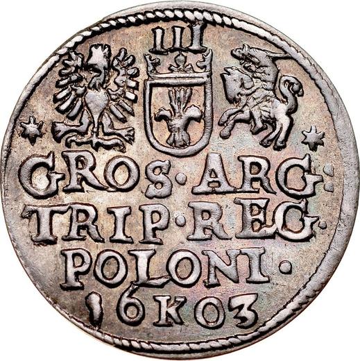 Reverso Trojak (3 groszy) 1603 K "Casa de moneda de Cracovia" - valor de la moneda de plata - Polonia, Segismundo III