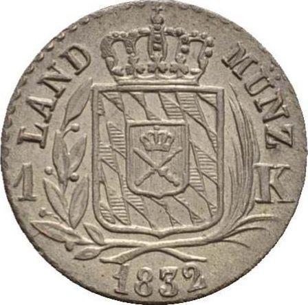 Реверс монеты - 1 крейцер 1832 года - цена серебряной монеты - Бавария, Людвиг I