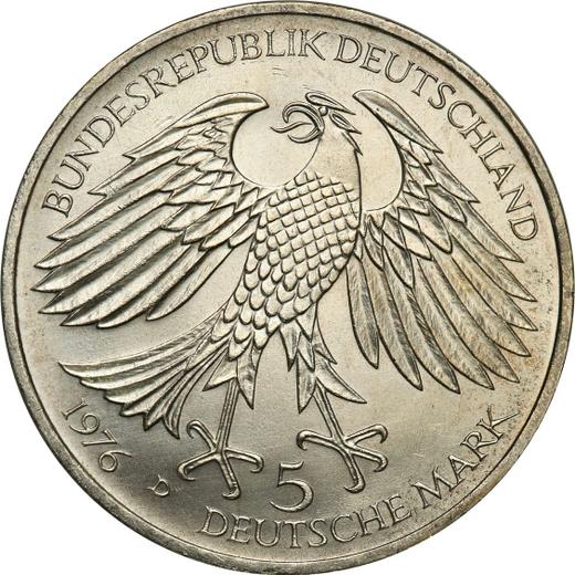 Реверс монеты - 5 марок 1976 года D "Гриммельсгаузен" - цена серебряной монеты - Германия, ФРГ