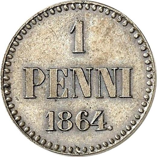 Реверс монеты - 1 пенни 1864 года - цена  монеты - Финляндия, Великое княжество