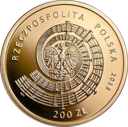 Аверс монеты - 200 злотых 2013 года MW "100 лет со дня рождения Витольда Лютославского" - цена золотой монеты - Польша, III Республика после деноминации
