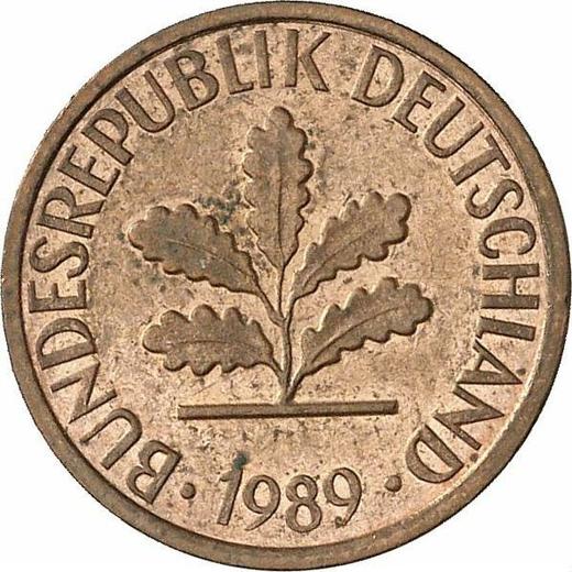 Реверс монеты - 1 пфенниг 1989 года F - цена  монеты - Германия, ФРГ