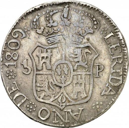 Реверс монеты - 5 песет 1809 года - цена серебряной монеты - Испания, Фердинанд VII