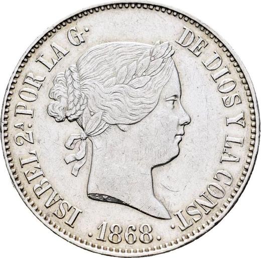 Аверс монеты - 1 эскудо 1868 года Шестиконечные звёзды - цена серебряной монеты - Испания, Изабелла II