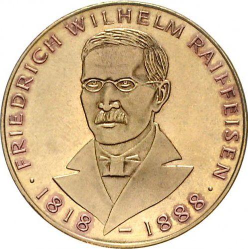 Obverse 5 Mark 1968 J "Raiffeisen" Brass -  Coin Value - Germany, FRG