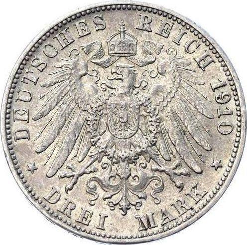 Реверс монеты - 3 марки 1910 года F "Вюртемберг" - цена серебряной монеты - Германия, Германская Империя