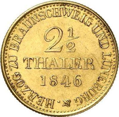 Reverso 2 1/2 táleros 1846 B - valor de la moneda de oro - Hannover, Ernesto Augusto 