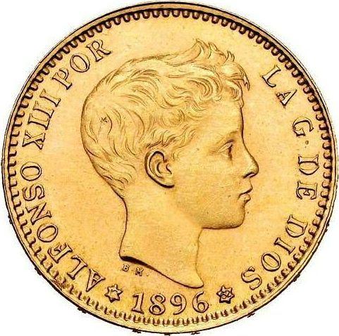 Аверс монеты - 20 песет 1896 года MPM Новодел - цена золотой монеты - Испания, Альфонсо XIII