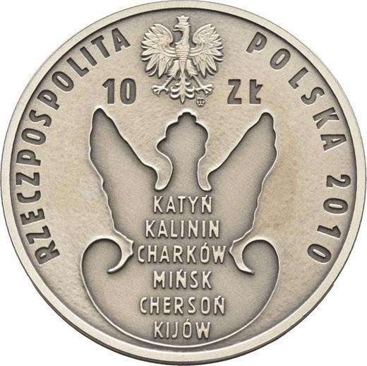Anverso 10 eslotis 2010 MW UW "Katyń, Mednoe, Járkov - 1940" - valor de la moneda de plata - Polonia, República moderna