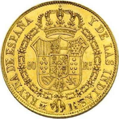Rewers monety - 80 réales 1834 M DG - cena złotej monety - Hiszpania, Izabela II