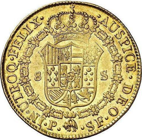 Reverso 8 escudos 1791 P SF "Tipo 1789-1791" - valor de la moneda de oro - Colombia, Carlos IV
