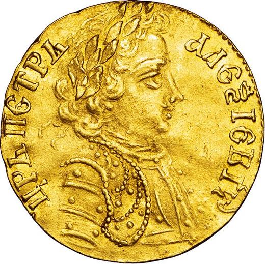 Аверс монеты - Червонец (Дукат) ҂АΨΓ (1703) года Голова меньше "ПОВЕЛИТЕЛЬ" - цена золотой монеты - Россия, Петр I