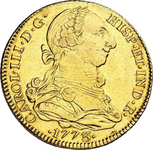 Avers 4 Escudos 1773 S CF - Goldmünze Wert - Spanien, Karl III