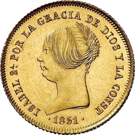 Аверс монеты - 100 реалов 1851 года "Тип 1851-1855" Шестиконечные звёзды - цена золотой монеты - Испания, Изабелла II