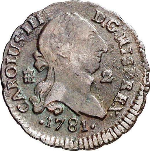 Аверс монеты - 2 мараведи 1781 года - цена  монеты - Испания, Карл III