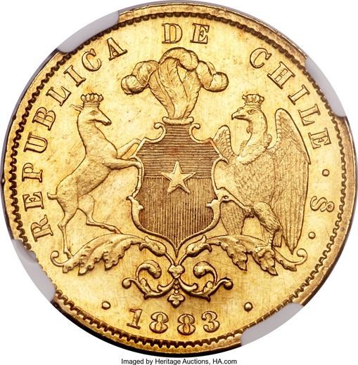 Реверс монеты - 10 песо 1883 года So - цена  монеты - Чили, Республика