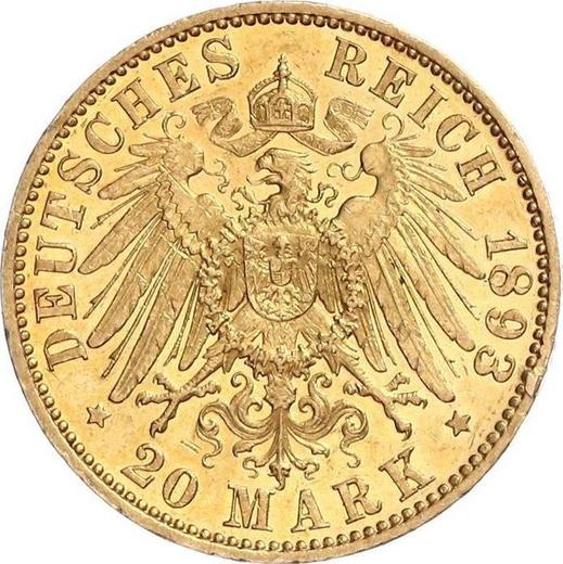 Rewers monety - 20 marek 1893 A "Hesja" - cena złotej monety - Niemcy, Cesarstwo Niemieckie